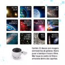 Projetor de Galáxia HD 360° — 12 Cenários Espaciais com Rotação