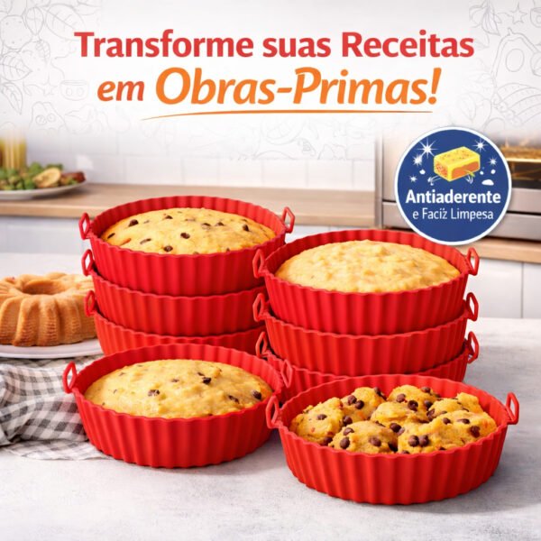 Kit com 6 Formas de Silicone para Air Fryer com Alça Antiaderente