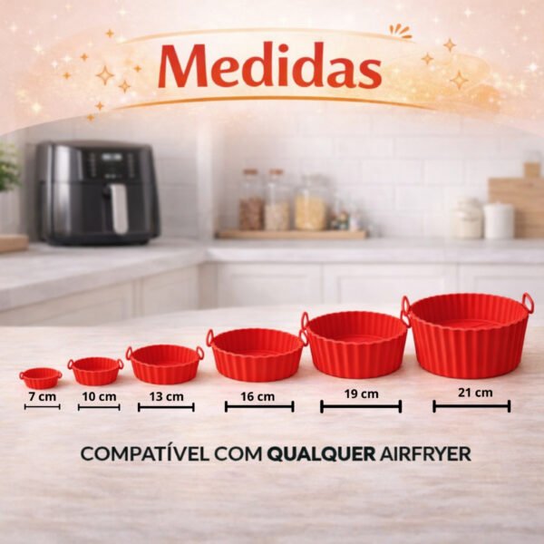 Kit com 6 Formas de Silicone para Air Fryer com Alça Antiaderente