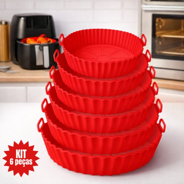 Kit com 6 Formas de Silicone para Air Fryer com Alça Antiaderente