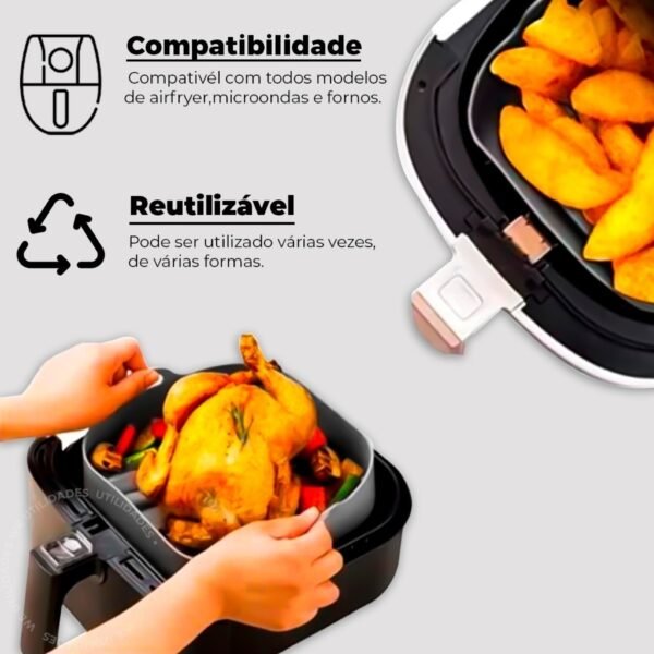 Kit com 3 Formas de Silicone Antiaderente para Air Fryer 18 cm - Reutilizáveis e Resistentes a Altas Temperaturas