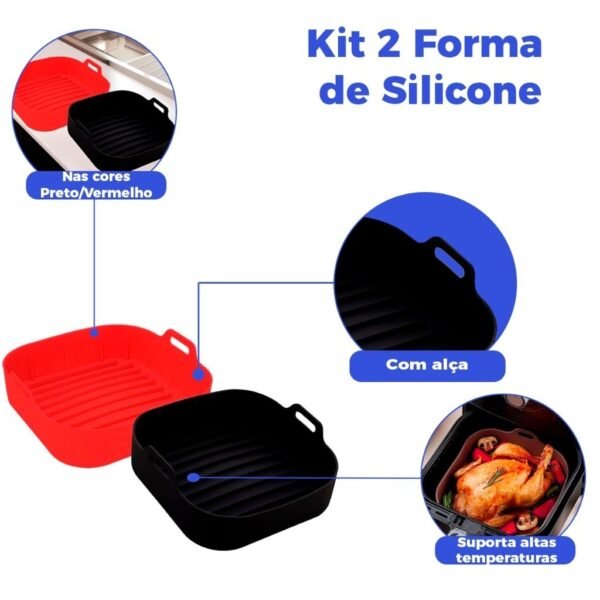 Kit com 3 Formas de Silicone Antiaderente para Air Fryer 18 cm - Reutilizáveis e Resistentes a Altas Temperaturas