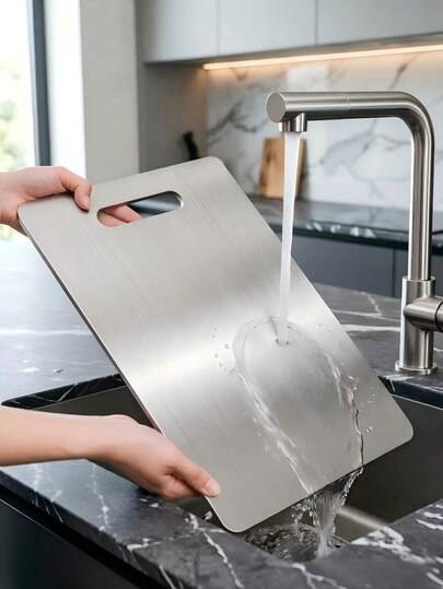 High quality stainless steel cutting board with two sides - reinforced, stain resistant, suitable for kitchen and restaurant use, easy to clean with water