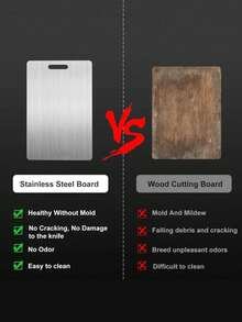 High quality stainless steel cutting board with two sides - reinforced, stain resistant, suitable for kitchen and restaurant use, easy to clean with water