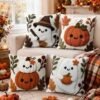 4 capas de almofada de Halloween, 45*45 cm, padrão de abóbora e fantasma, decoração Happy Halloween, decoração para festa de Halloween, decoração Trick Or Treat, decoração de casa de Halloween, sala de estar, quarto, presente de Halloween