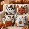 4 capas de almofada de Halloween, 45*45 cm, padrão de abóbora e fantasma, decoração Happy Halloween, decoração para festa de Halloween, decoração Trick Or Treat, decoração de casa de Halloween, sala de estar, quarto, presente de Halloween