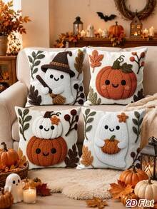 4 capas de almofada de Halloween, 45*45 cm, padrão de abóbora e fantasma, decoração Happy Halloween, decoração para festa de Halloween, decoração Trick Or Treat, decoração de casa de Halloween, sala de estar, quarto, presente de Halloween