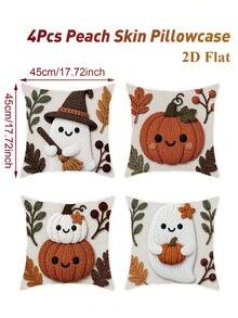 4 capas de almofada de Halloween, 45*45 cm, padrão de abóbora e fantasma, decoração Happy Halloween, decoração para festa de Halloween, decoração Trick Or Treat, decoração de casa de Halloween, sala de estar, quarto, presente de Halloween