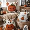 4 capas de almofada de Halloween, 45*45 cm, padrão de abóbora e fantasma, decoração Happy Halloween, decoração para festa de Halloween, decoração Trick Or Treat, decoração de casa de Halloween, sala de estar, quarto, presente de Halloween