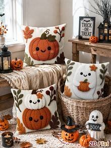 4 capas de almofada de Halloween, 45*45 cm, padrão de abóbora e fantasma, decoração Happy Halloween, decoração para festa de Halloween, decoração Trick Or Treat, decoração de casa de Halloween, sala de estar, quarto, presente de Halloween