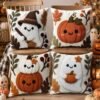 4 capas de almofada de Halloween, 45*45 cm, padrão de abóbora e fantasma, decoração Happy Halloween, decoração para festa de Halloween, decoração Trick Or Treat, decoração de casa de Halloween, sala de estar, quarto, presente de Halloween