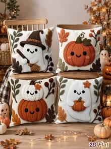 4 capas de almofada de Halloween, 45*45 cm, padrão de abóbora e fantasma, decoração Happy Halloween, decoração para festa de Halloween, decoração Trick Or Treat, decoração de casa de Halloween, sala de estar, quarto, presente de Halloween