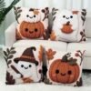 4 capas de almofada de Halloween, 45*45 cm, padrão de abóbora e fantasma, decoração Happy Halloween, decoração para festa de Halloween, decoração Trick Or Treat, decoração de casa de Halloween, sala de estar, quarto, presente de Halloween