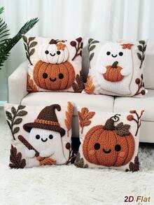 4 capas de almofada de Halloween, 45*45 cm, padrão de abóbora e fantasma, decoração Happy Halloween, decoração para festa de Halloween, decoração Trick Or Treat, decoração de casa de Halloween, sala de estar, quarto, presente de Halloween