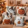 4 capas de almofada de Halloween, 45*45 cm, padrão de abóbora e fantasma, decoração Happy Halloween, decoração para festa de Halloween, decoração Trick Or Treat, decoração de casa de Halloween, sala de estar, quarto, presente de Halloween