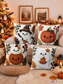 4 capas de almofada de Halloween, 45*45 cm, padrão de abóbora e fantasma, decoração Happy Halloween, decoração para festa de Halloween, decoração Trick Or Treat, decoração de casa de Halloween, sala de estar, quarto, presente de Halloween