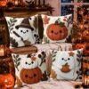 4 capas de almofada de Halloween, 45*45 cm, padrão de abóbora e fantasma, decoração Happy Halloween, decoração para festa de Halloween, decoração Trick Or Treat, decoração de casa de Halloween, sala de estar, quarto, presente de Halloween