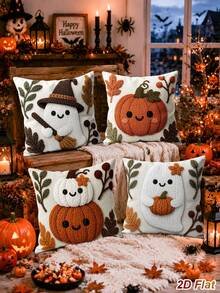 4 capas de almofada de Halloween, 45*45 cm, padrão de abóbora e fantasma, decoração Happy Halloween, decoração para festa de Halloween, decoração Trick Or Treat, decoração de casa de Halloween, sala de estar, quarto, presente de Halloween