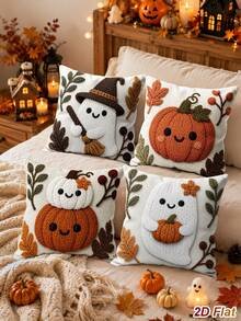 4 capas de almofada de Halloween, 45*45 cm, padrão de abóbora e fantasma, decoração Happy Halloween, decoração para festa de Halloween, decoração Trick Or Treat, decoração de casa de Halloween, sala de estar, quarto, presente de Halloween